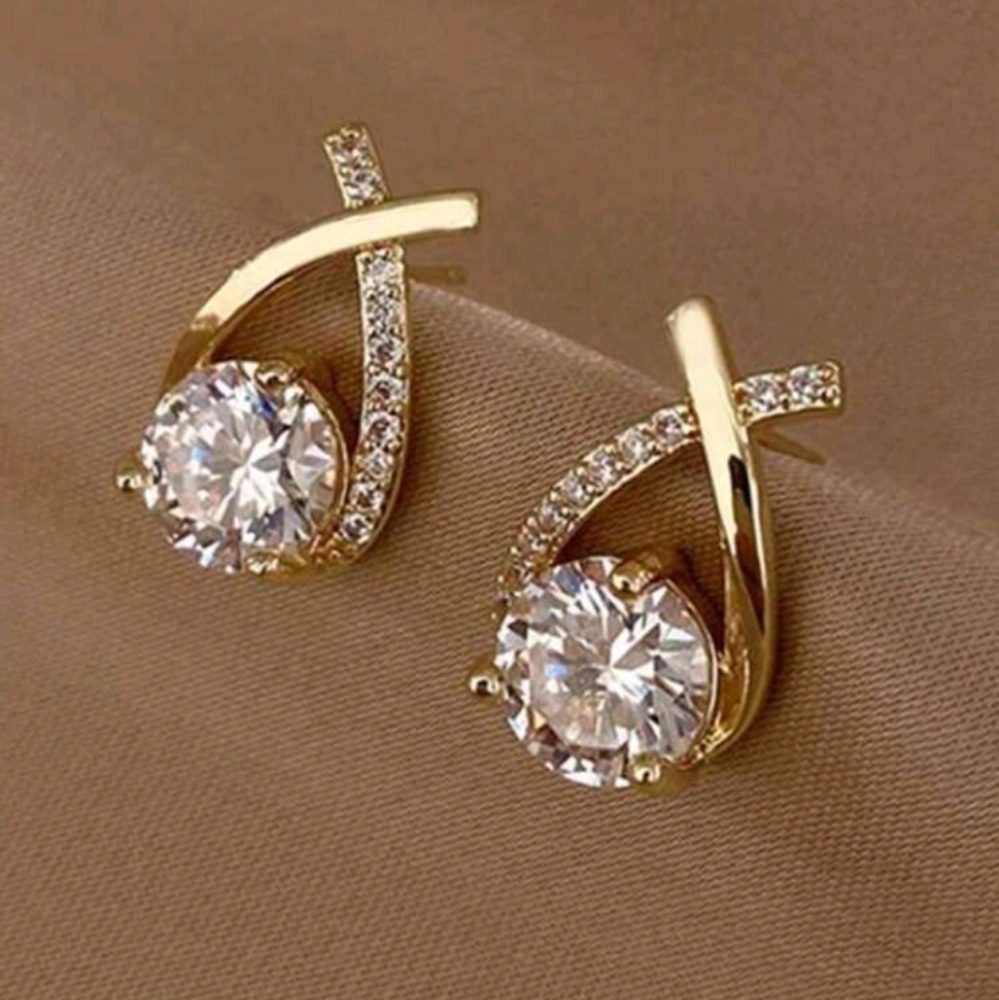 NEW women's cross drop CZ diamond stud earrings, gold
